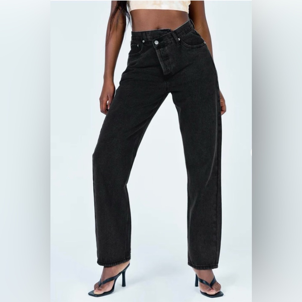 Princess Polly black crossover jeans straight leg